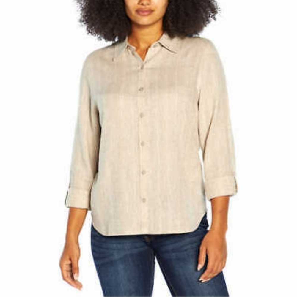 Orvis Beige Button-Down Linen Shirt